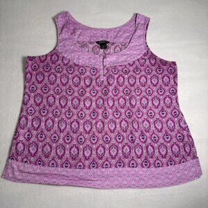 Womens Top-EDDIE BAUER-pink/Purple/white patterned 100% cotton tunic slvlss-XL